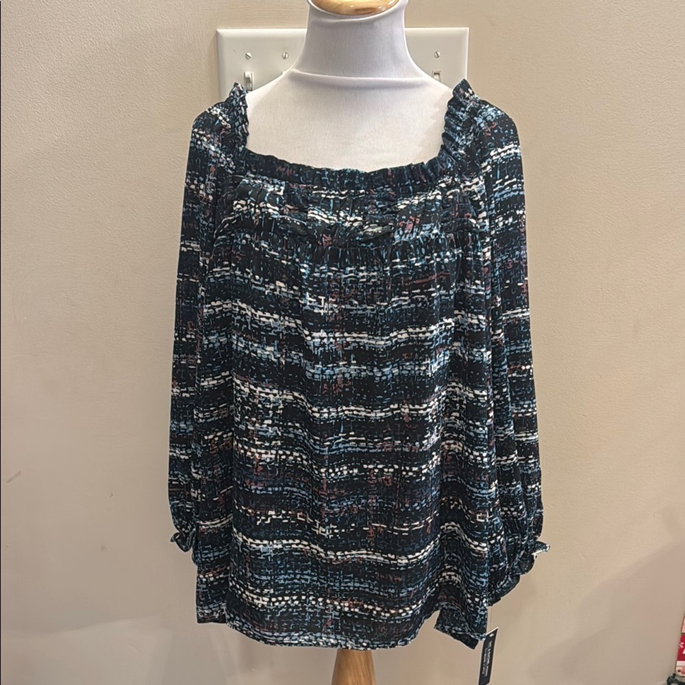 Zac & Rachel Black, White, Purple, and Blue Relaxed Blouse
